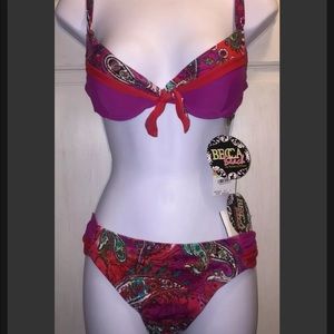BECCA BEACH Paisley Bikini Top Small Bottoms Large